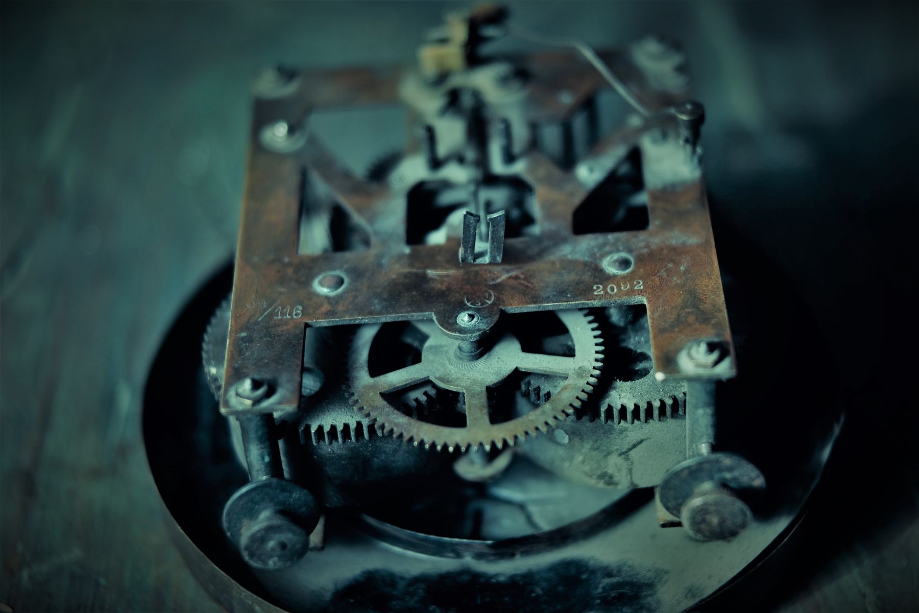 Antique clock movement gears